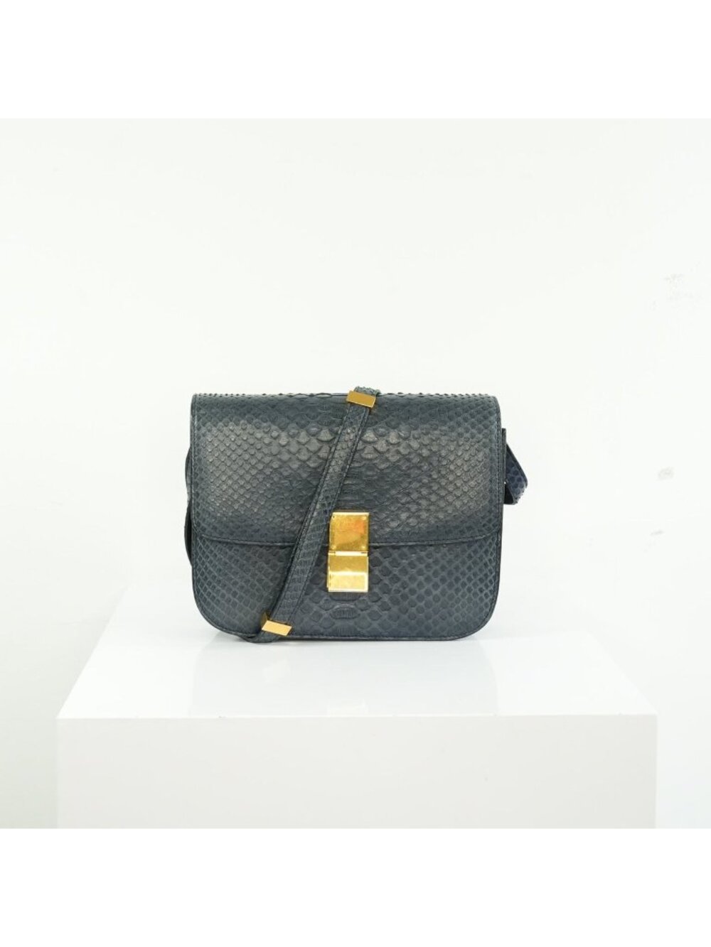 Celine Navy Blue Python Classic Box Flap Bag
